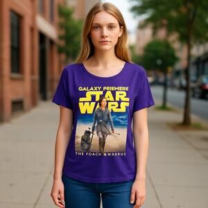 Star Wars Galaxy Premier T Shirt Womens Purple Cotton The Force Awakens Sz Large